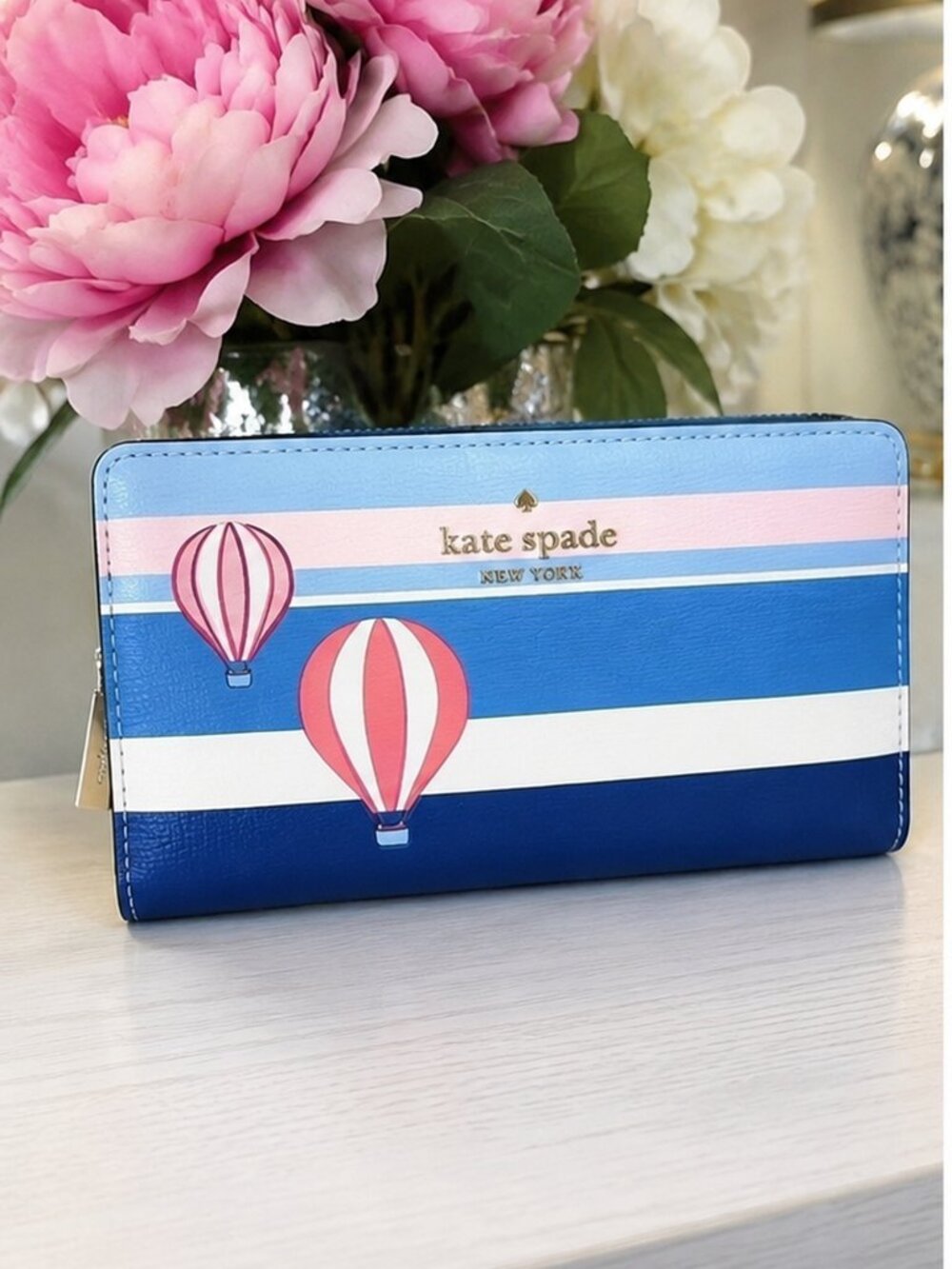Kate Spade Hot Air Balloon Stripe Zip Around Wallet NWT